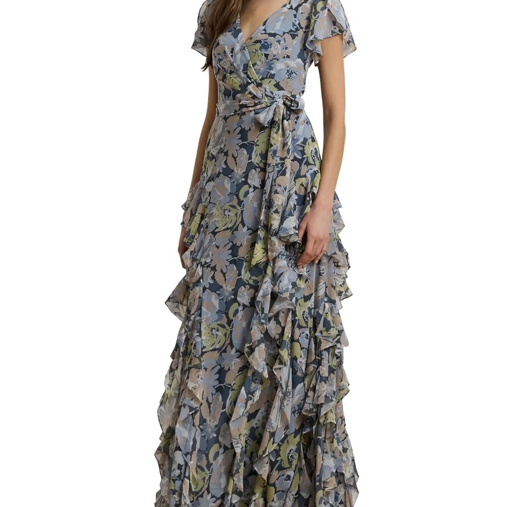 Ralph Lauren Blue Floral Ruffle Maxi Dress